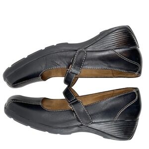 Natural Soul Addie Mary Jane Wedges Womens 8.5 Black Leather Square Toe SB151